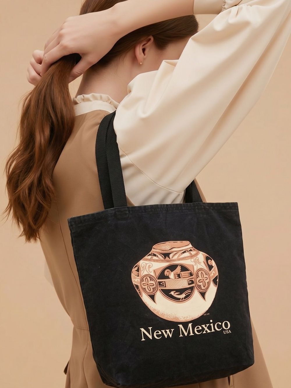 NEW MEXICO Tote Bag Black and Tan Destination Canvas Shoulder Bag